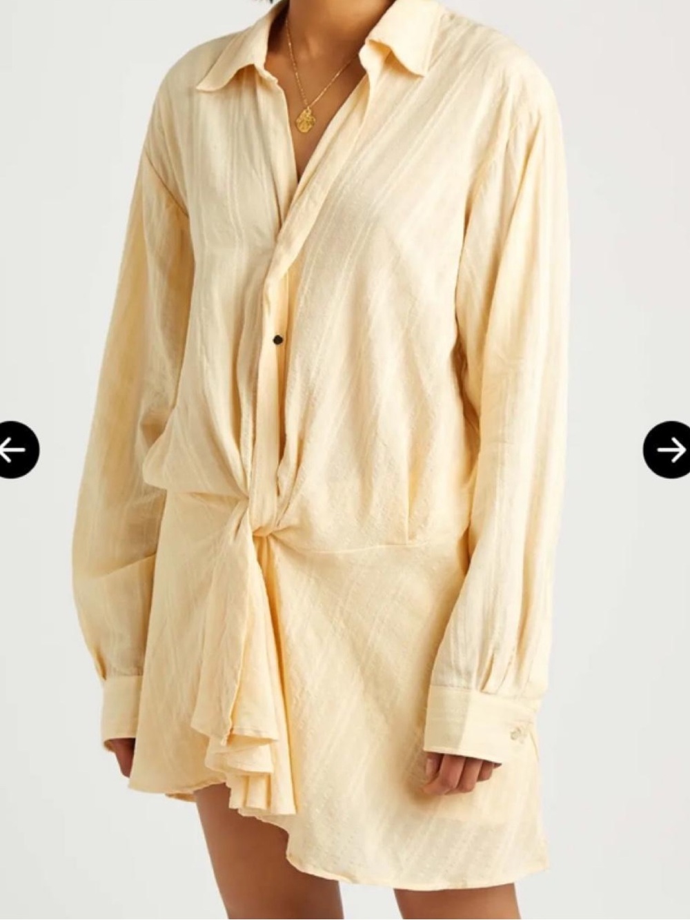 Free people Women's Cream Tie-Front Long Sleeve Shirt Dress